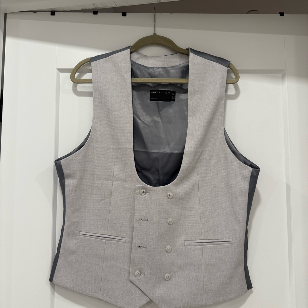 Men's Light Gray Double-Breasted Vest by